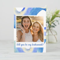 Modern Abstract Blue Photo Bridesmaid Proposal Inv