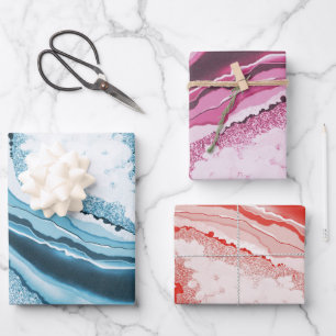 Modern Abstract Blue Pink Agate Geode Gemstone Wrapping Paper Sheet