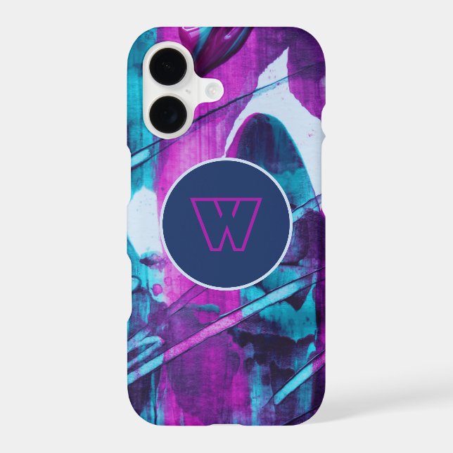 Modern Abstract Blue Pink Brush Strokes Monogram (Back)
