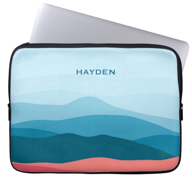 Modern Abstract Blue Pink Mountains Personalised Laptop Sleeve (Front)