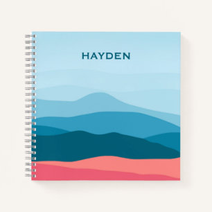 Modern Abstract Blue Pink Mountains Personalised Notebook