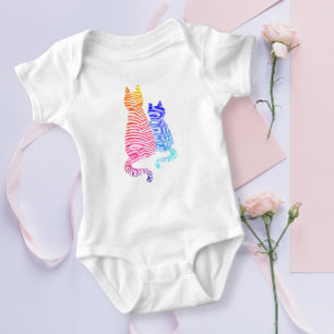 Modern Abstract Blue Pink Stripe Cat Mum And Kid Baby Bodysuit