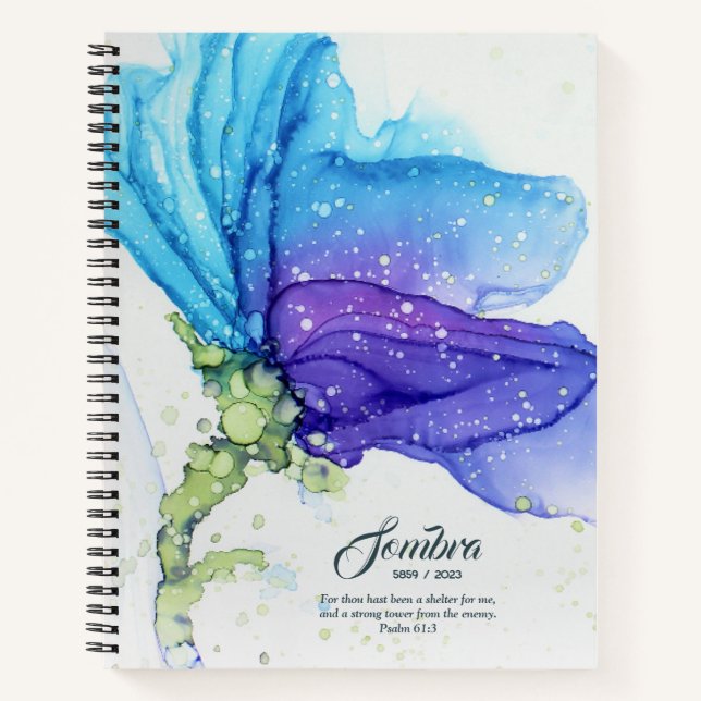 Modern Abstract Blue Purple Floral Named Notebook (Front)