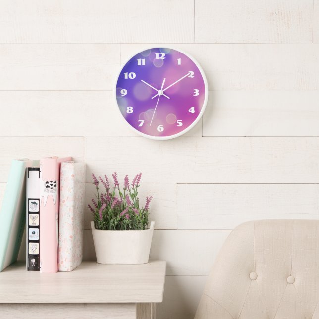 Modern Abstract Blue Purple Gradient Bokeh Clock (Reading Room)