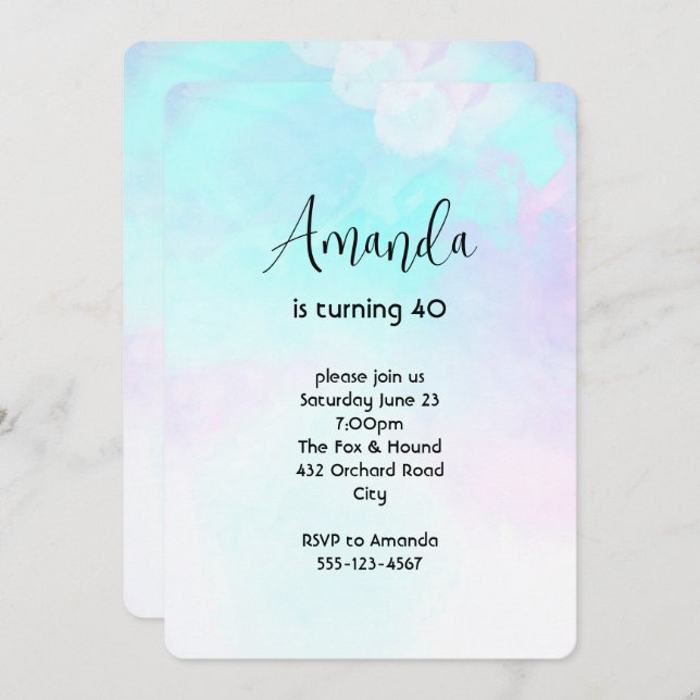 Modern Abstract Blue & Purple Watercolor Birthday Invitation (Front/Back)