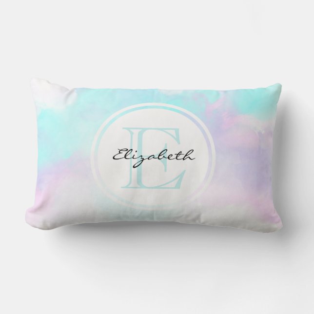 Modern Abstract Blue & Purple Watercolor Lumbar Cushion (Front)