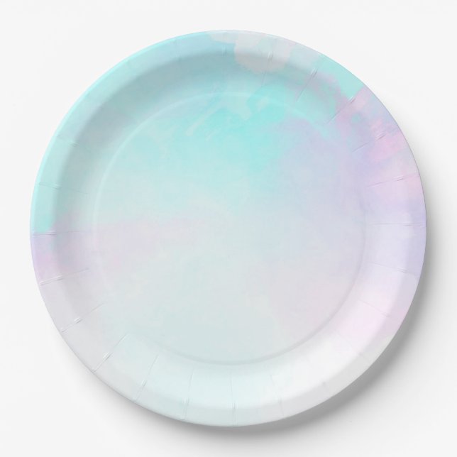 Modern Abstract Blue & Purple Watercolor Paper Plate (Front)