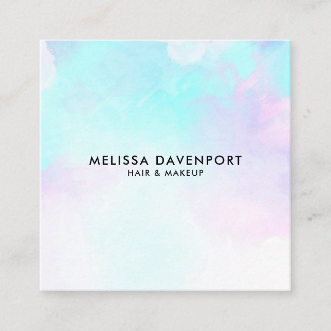 Modern Abstract Blue & Purple Watercolor Square Business Card (Front)