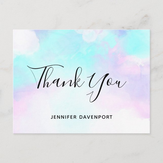 Modern Abstract Blue & Purple Watercolor Thank You Postcard (Front)