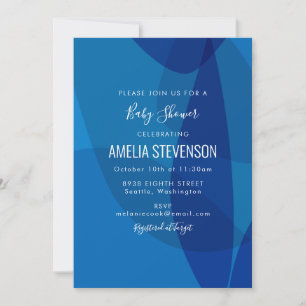 Modern Abstract Blue Script Typography Baby Shower Invitation