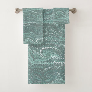 Modern Abstract Blue Swirls Marble Pattern Bath Towel Set