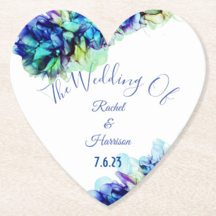 Modern Abstract Blue Teal & Turquoise Wedding Paper Coaster