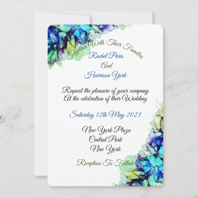 Modern Abstract Blue Turquoise Teal Haze Wedding  Invitation (Front)