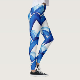 Modern Abstract Blue Watercolor Leggings 