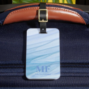 Modern Abstract Blue Watercolor Pattern - Monogram Luggage Tag