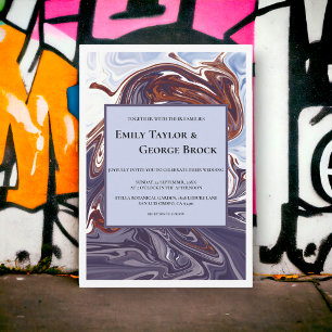 Modern Abstract Blue Wave Sky Stylish Chic Wedding Invitation