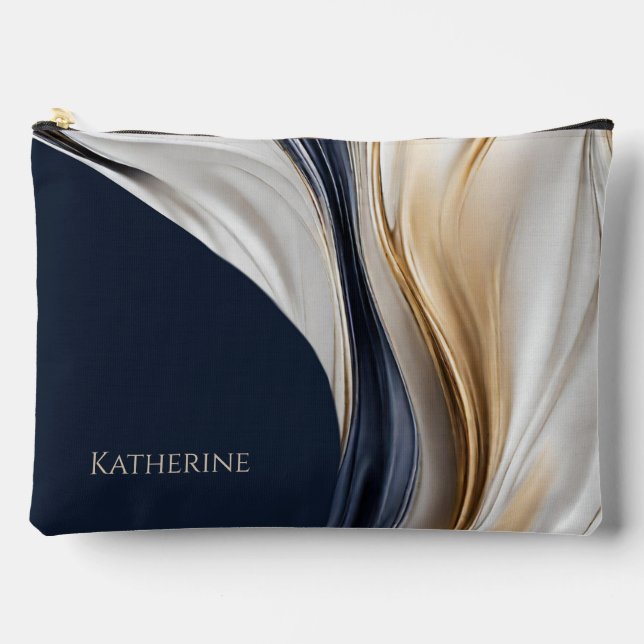 Modern Abstract Blue White and Gold Accessory Pouch (Front)