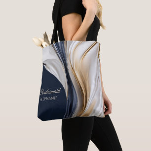 Modern Abstract-Blue White Gold-Bridesmaid- Tote Bag