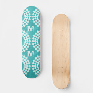 Modern Abstract Blue White Monogram Skateboard