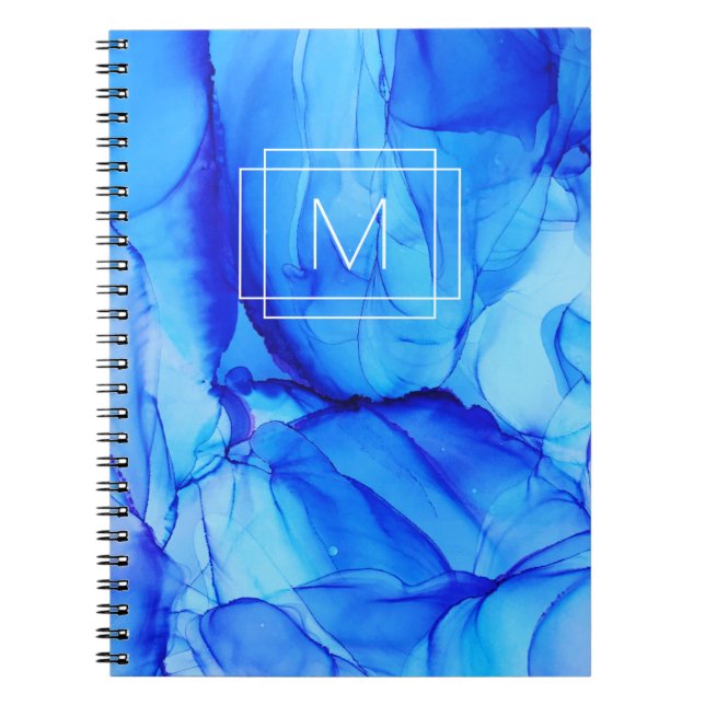 Modern Abstract Blue White Purple Monogram Notebook (Front)
