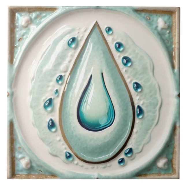 Modern Abstract Blue & White Water drop Bathroom Tile (Front)