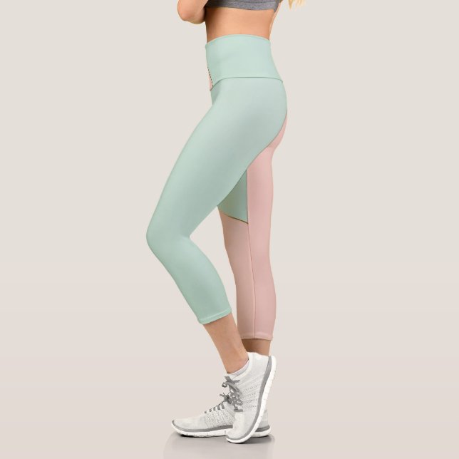 Modern Abstract Blush Pink Mint Collection Capri Leggings (Left)