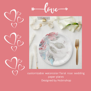 Modern Abstract Blush Rose & Wildflower Wedding Paper Plate