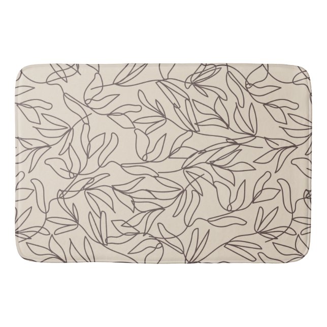 Modern abstract boho line art leaves pattern bath mat (Front)
