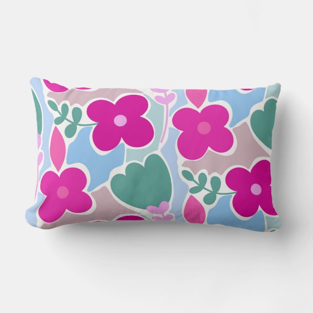 Modern Abstract Bold Floral Pattern, Vibrant Botan Lumbar Cushion (Front)