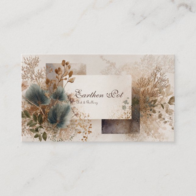 Modern Abstract Botanical Earthy Collage Business Card (Front)