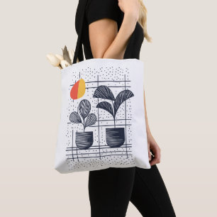 Modern Abstract Botanical potted house plants Tote Bag