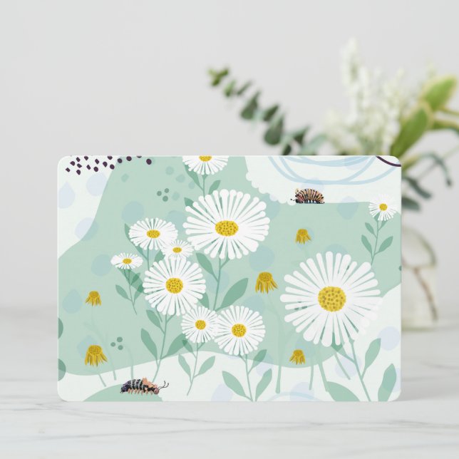 Modern Abstract Botanical Seaside Daisy Invitation (Standing Front)