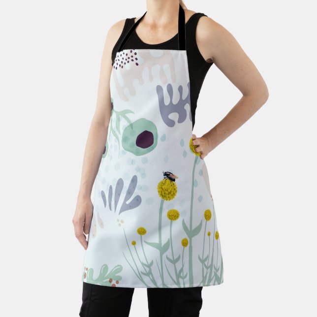 Modern Abstract Botanical Yellow Billy Button Apro Apron (Insitu)