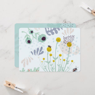 Modern Abstract Botanical Yellow Billy Button Invitation
