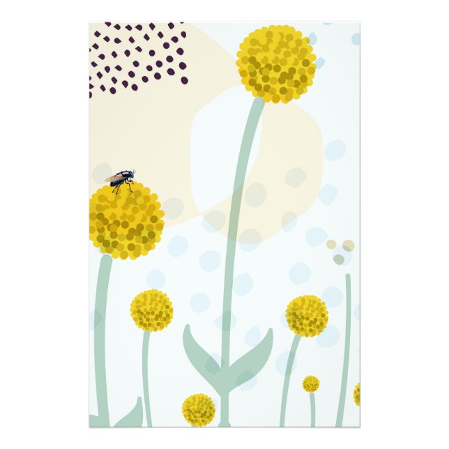 Modern Abstract Botanical Yellow Billy Button Photo Print (Front)
