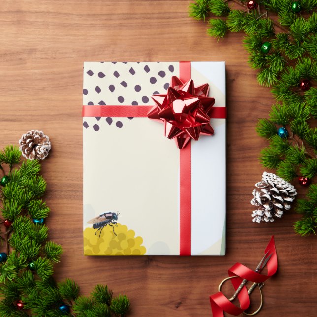 Modern Abstract Botanical Yellow Billy Button Wrapping Paper (Holiday Gift)