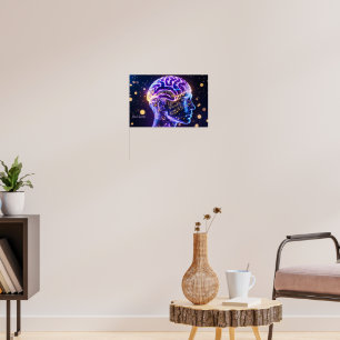 Modern Abstract Brain Art with Musical Notes Poster