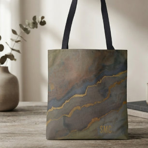 Modern Abstract Bronze Slate Monogram Tote Bag