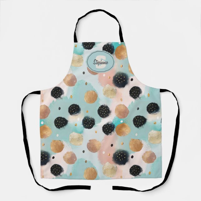 Modern Abstract Brushstroke & Polka Dot Pattern Apron (Front)