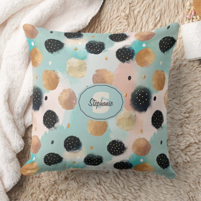 Modern Abstract Brushstroke & Polka Dot Pattern Cushion (Blanket)
