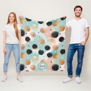 Modern Abstract Brushstroke & Polka Dot Pattern Fleece Blanket