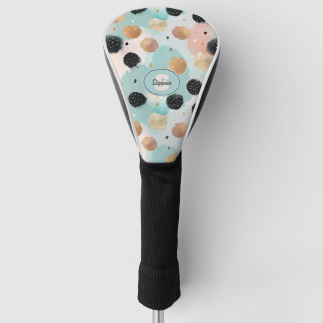 Modern Abstract Brushstroke & Polka Dot Pattern Golf Head Cover (Front)