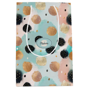 Modern Abstract Brushstroke & Polka Dot Pattern Medium Gift Bag