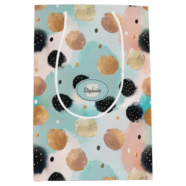 Modern Abstract Brushstroke & Polka Dot Pattern Medium Gift Bag (Front)