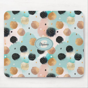 Modern Abstract Brushstroke & Polka Dot Pattern Mouse Pad