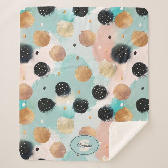 Modern Abstract Brushstroke & Polka Dot Pattern Sherpa Blanket (Front)