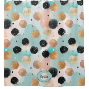 Modern Abstract Brushstroke & Polka Dot Pattern Shower Curtain