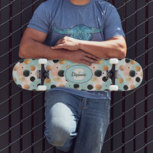 Modern Abstract Brushstroke & Polka Dot Pattern Skateboard