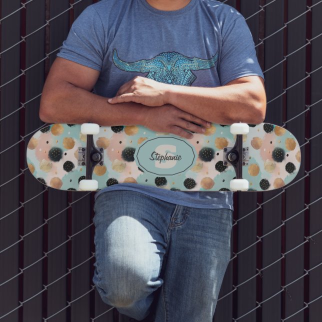 Modern Abstract Brushstroke & Polka Dot Pattern Skateboard (Outdoor 3)