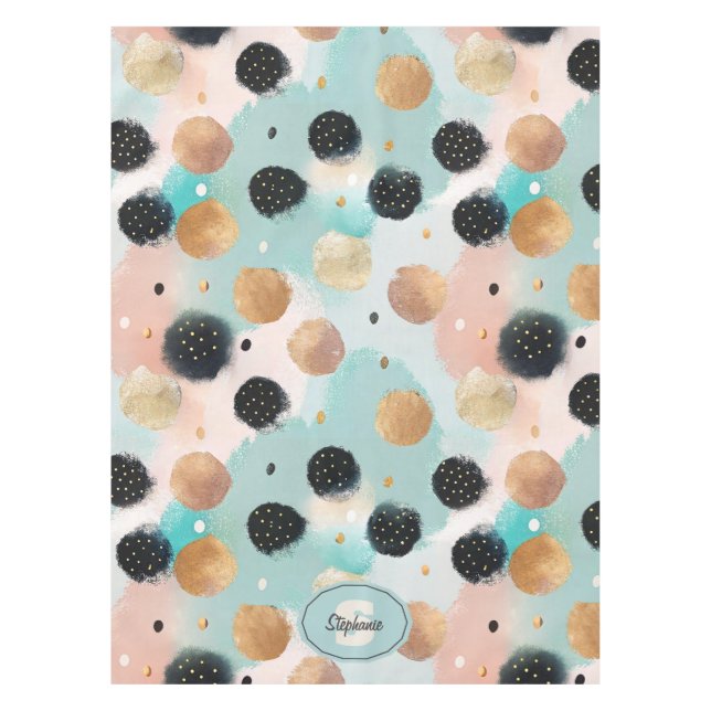 Modern Abstract Brushstroke & Polka Dot Pattern Tablecloth (Front)